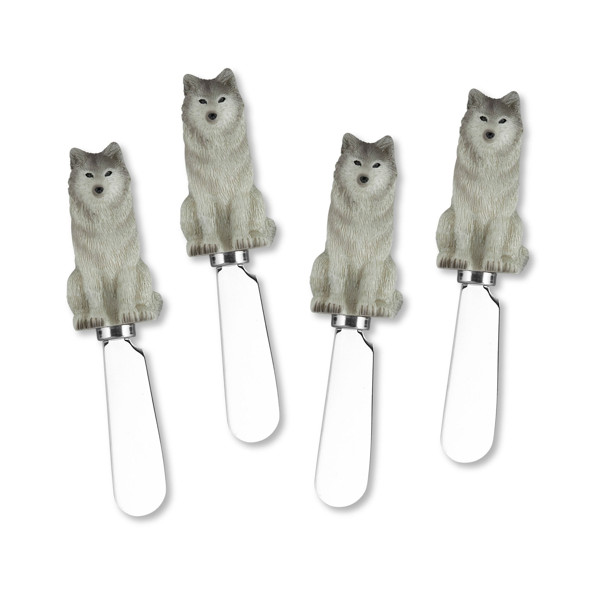 Mr. Spreader 4-Piece Bulldog Resin Cheese Spreader Set - Hand Painted, Stainless Steel Blades