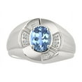 thumbnail image 1 of RYLOS Sterling Silver Ring 8X6MM Oval Gemstone & Diamond Unisex Rings Blue Topaz December Birthstone Ring Size 7, 1 of 7