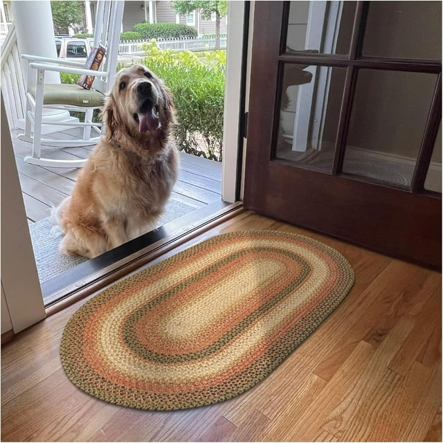 Homespice Russett Oval Braided Rug 27x45, Brown, Country Charm for Kitchen, Entryway, Bathroom Decor