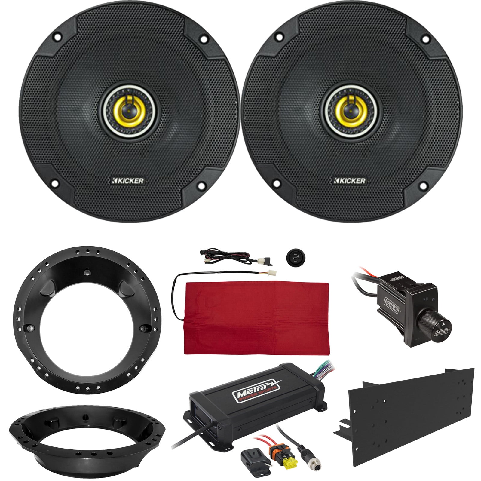 2 x Kicker 6.5" Coaxial 2Way Automotive Speakers, Metra PowerSports 4