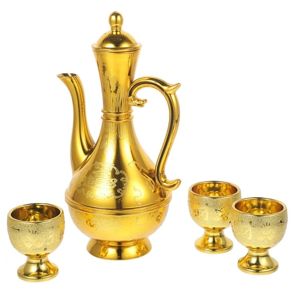 FRCOLOR 1Set Vintage Style Golden Worship Cup with Auspicious Engraving for Home Decor and Temple Use
