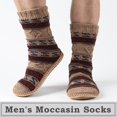 thumbnail image 2 of Men's Slipper Socks Fleece Lined Non-slip Soles,Winter Soft Thick Cozy Indoor Home Boots Anti-skid Gripper Bottoms,Knitted Warm Fuzzy House Shoes,Christmas Gifts, 2 of 5