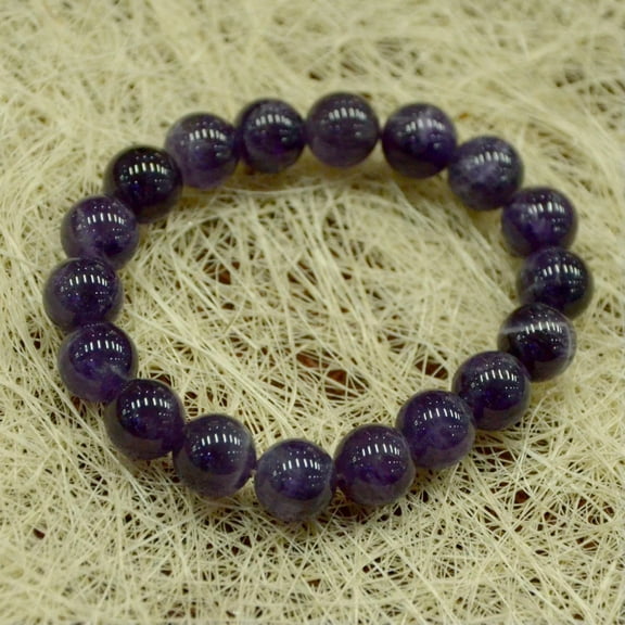 K-KED Amethyst 10mm Stretch Bracelet Chakra Amethyst Stone 7.5"