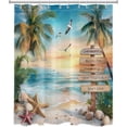thumbnail image 2 of Coastal Beach Shower Curtain Green Palm Tree Tropical Brid Orange Sunset Blue Ocean Inspirational Shower Curtains for Bathroom Waterproof Washable Polyester Fabric with Hooks-72"W x 86"L (Pack of 1), 2 of 6