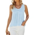 thumbnail image 4 of Hibeli Women's Scoop Neck Sleeveless Pleated Front Solid Color Tank Top, 4 of 7
