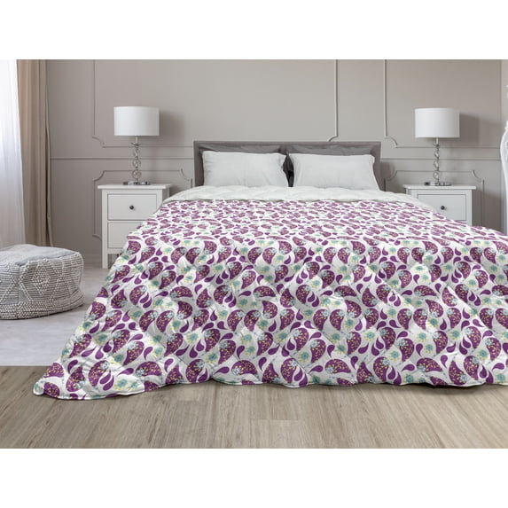 Floral Down Alternative Comforter, Rose Bloom Branches Flourishing Retro Romantic Motif on Champagne Backdrop, Microfiber Quilt for All Season, 5 Sizes, Dark Coral Blue Grey, by Ambesonne