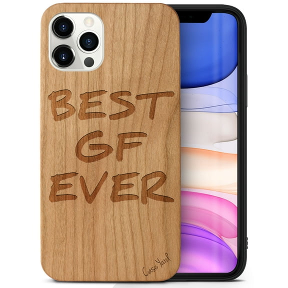 Case Yard Wooden Case Outside Soft TPU Silicone, Slim Fit Shockproof Wood Protective Phone Cover for Girls Boys Men and Women, Supports Wireless Charging Best GF Ever Design case for iPhone-11-Pro-Max