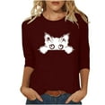thumbnail image 2 of ALLLIST Women's Tops 3/4 Sleeve Holiday Crew Neck T-Shirts Red Cat Graphic Casual Shirts Women's Clothing, 2 of 4