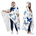 thumbnail image 2 of Wearable Blanket,White Blue Butterfly Flower Pattern Hooded Wearable Flannel Blanket for Adults & Teens,Winter Poncho Shawl Wrap Cape Cozy Anti-Pill,50"x60", 2 of 5