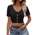 thumbnail image 6 of Asxite Women Summer Tops V Neck Short Sleeve Solid Breathable Casual Shirts, 6 of 6
