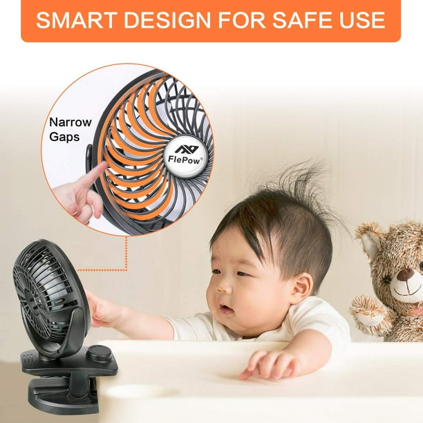Ventilateur USB à Pince JISULIFE - Batterie 4000mAh, 4 Vitesses, Silencieux (<40dB) - Pour Poussette, Bureau, Lit