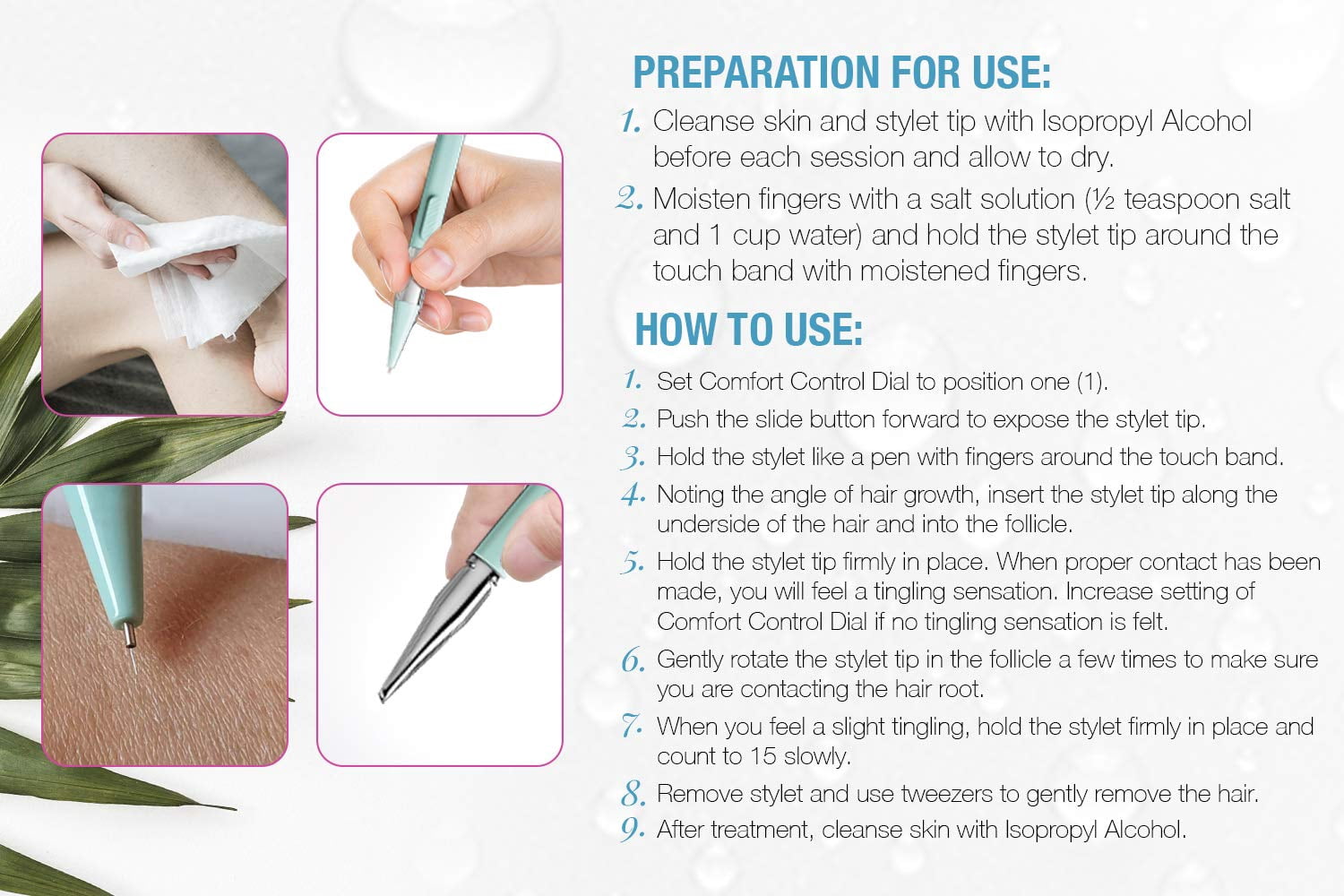 Clean and Easy Non-Laser Personal Electrolysis Facial Hair Removal Device for Flawless Face & Body