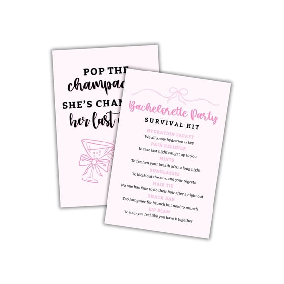 Bachelorette Party Survival Kit 30pk 4x6 Bridal Party Gift Bags Emergency Hang Over Weekend Tags Labels Postcards Favor Essentials