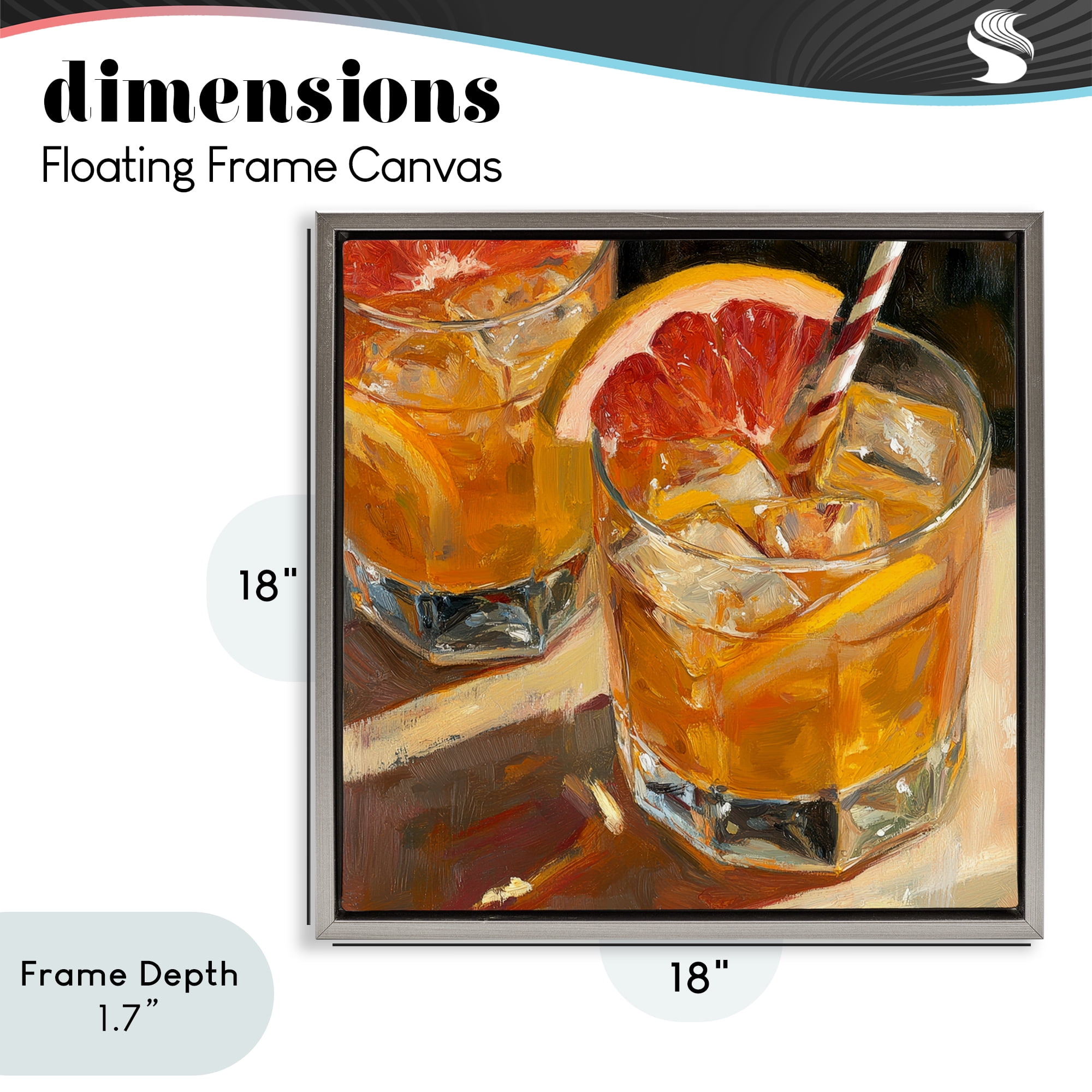 Stupell Industries Grapefruit Cocktail with Ice Cubes Gray Framed Floater Canvas Wall Art, design by Petal Prints Design