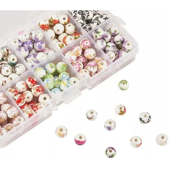 U8MO 10 Porcelain Flower Beads 8mm Assorted Lot Ceramic Jewelry Making Findings