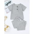 thumbnail image 2 of Gzhioc Baby Shorts Set ,Rib Button Short Sleeve Crew Neck Tops + High Waist Casual Shorts Two Piece Set, 2 of 9