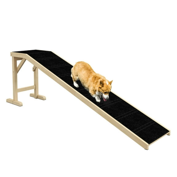 Dog Ramp for Bed, Pet Ramp for Small Dogs & Cats, Non-Slip Carpet, 74" x 16" x 25" Natural Wood