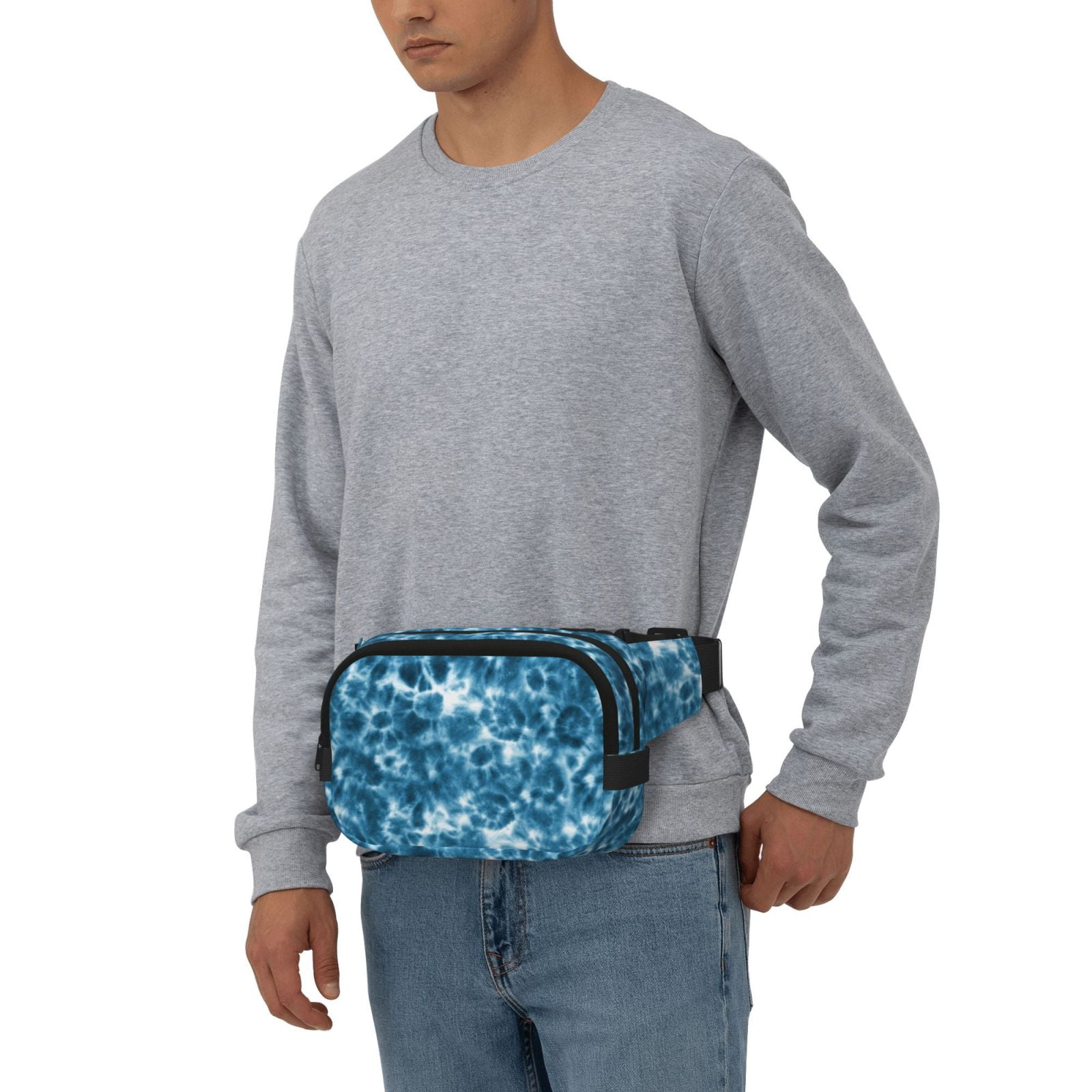 Kuqiui Blue Tie Dye Print Fanny Packs for Women Cross Body Waist Bag Fashionable Fanny Pack Designer Workout Hiking Waist Pack Running Travel Gym