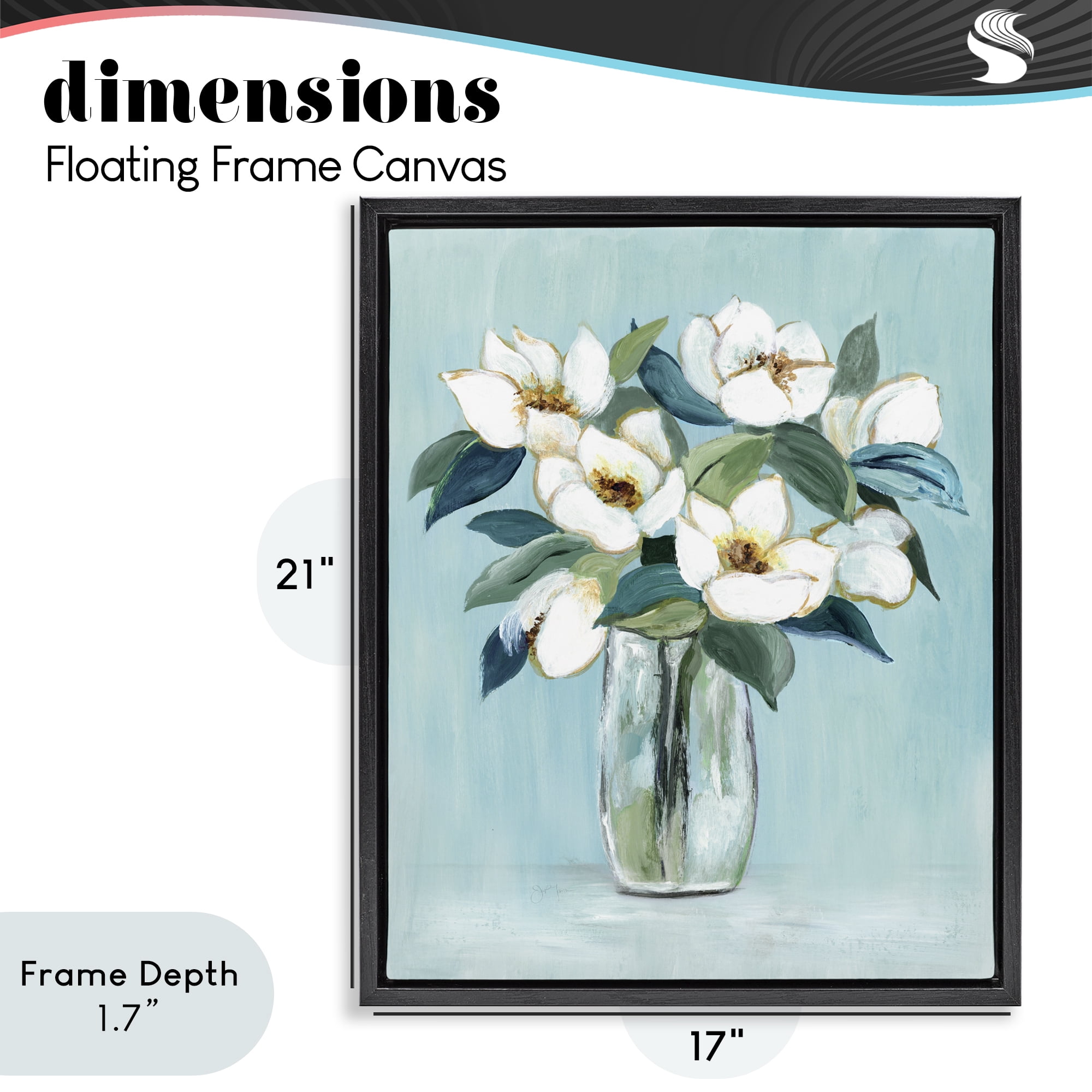 Stupell Industries Magnolia Blossoms on Blue Black Framed Floater Canvas Wall Art, design by Janet Tava
