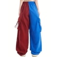 thumbnail image 5 of Karymi Pants for Women Two-Tone Color Block Cargo Pants, Elastic Drawstring High Waist Multi Pockets Adjustable Cuff Baggy Wide Leg Streetwear Trousers, 5 of 7