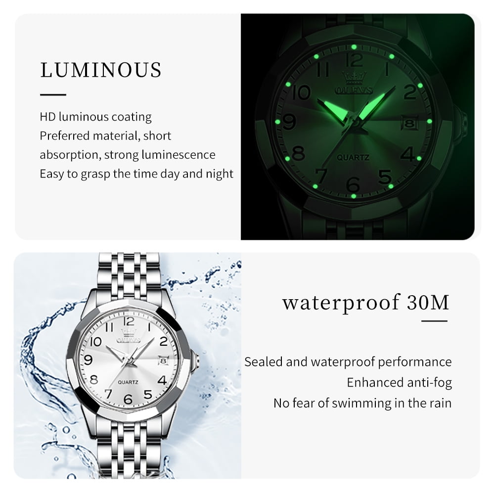 OLEVS Watches for Women Luxury Casual Dress Analog Quartz Digital Date Two Tone Gold Plated Stainless Steel Waterproof Luminous Female Wrist Watch Reloj para Mujer