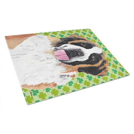 

Carolines Treasures SC9302LCB Saint Bernard St. Patricks Day Shamrock Portrait Glass Cutting Board Large 12H x 16W