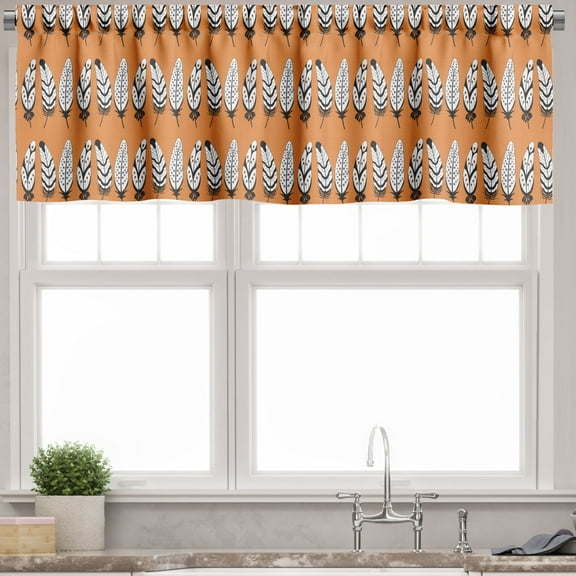 Ambesonne Feather Valance Pack of 2, Retro Style Ornate Elements, 54"X18", Dark Peach Charcoal Grey