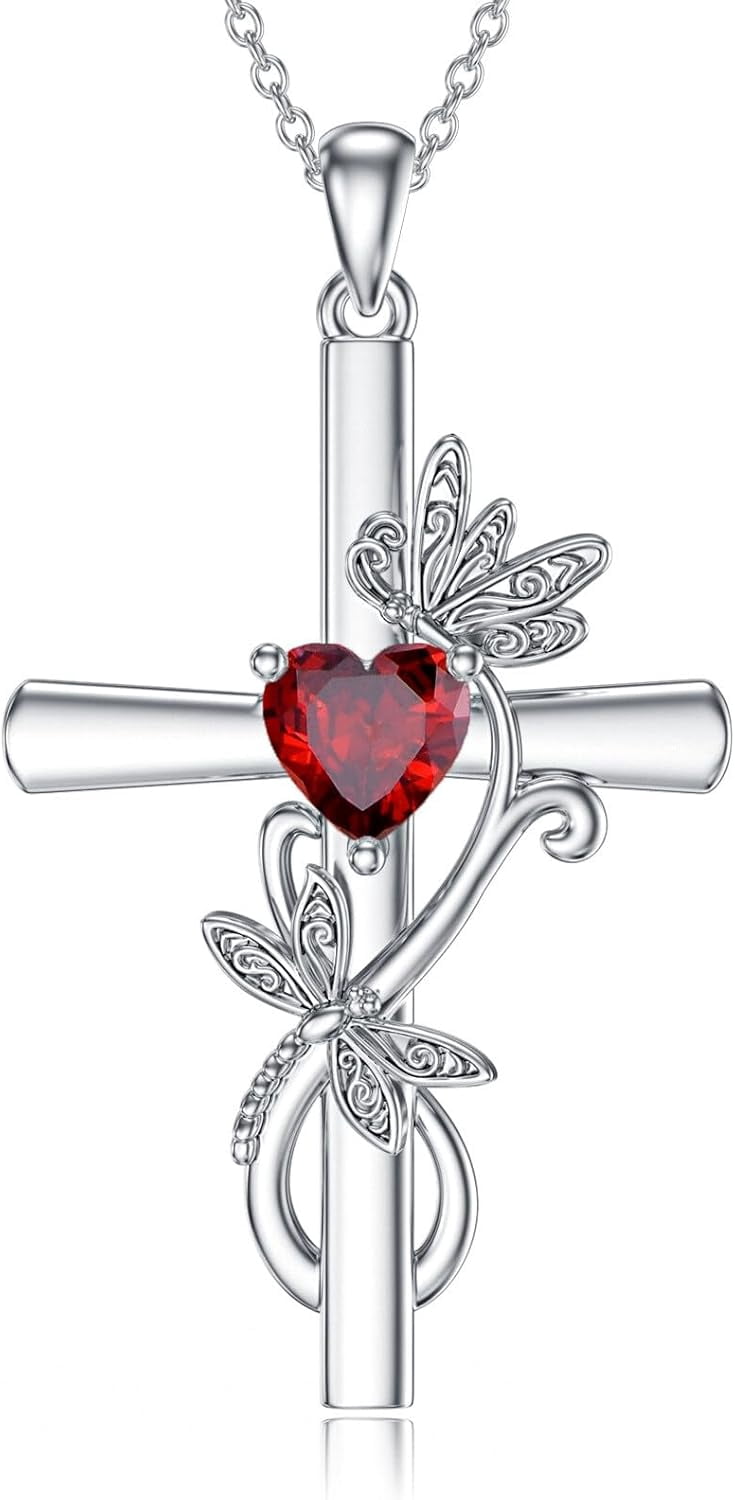 Cross Amethyst Birthstone Necklace 925 Sterling Silver Cross Pendant Necklace with February Birthstone Faith Religious Birthday Jewelry Gift for Women Her