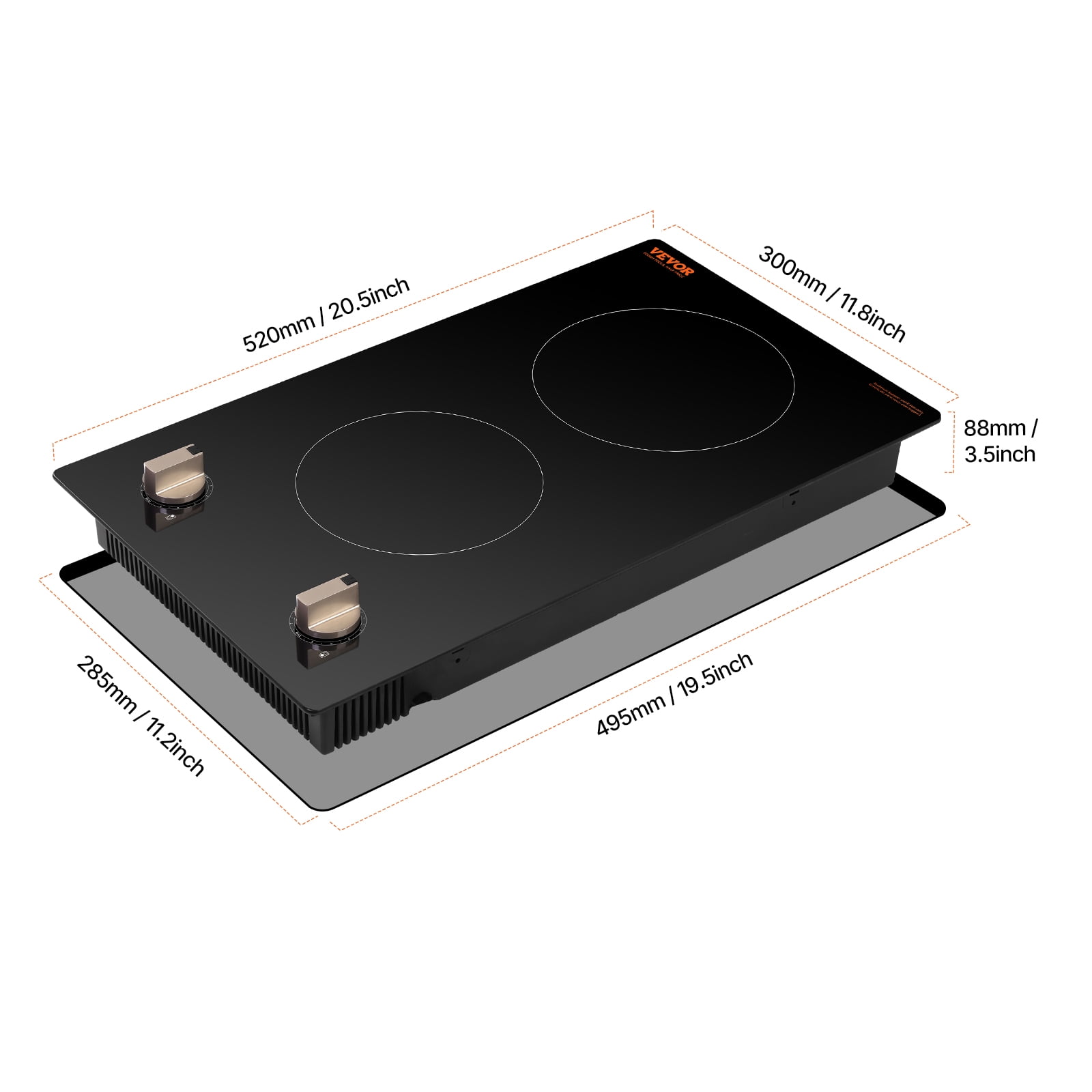 VEVOR Induction Cooktop, 1800W Electric Countertop Burner, 2 Burner Knob Control Stove, Built-in Induction Cooktop with 12 Temperature Settings, Glass Surface, Auto Shut-Off