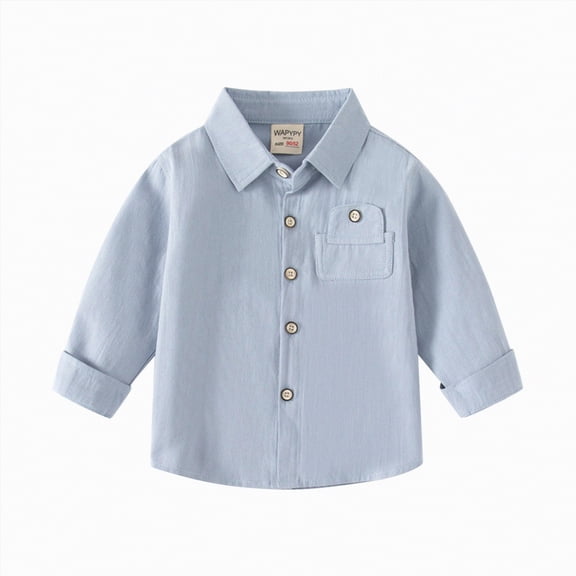 NIEWTR Boys Long Sleeve Oxford Shirt Classic Button Down Dress Shirt Solid Color Uniform Shirt for School Picture Day and Special Events(A01-Blue,2-3 Years)