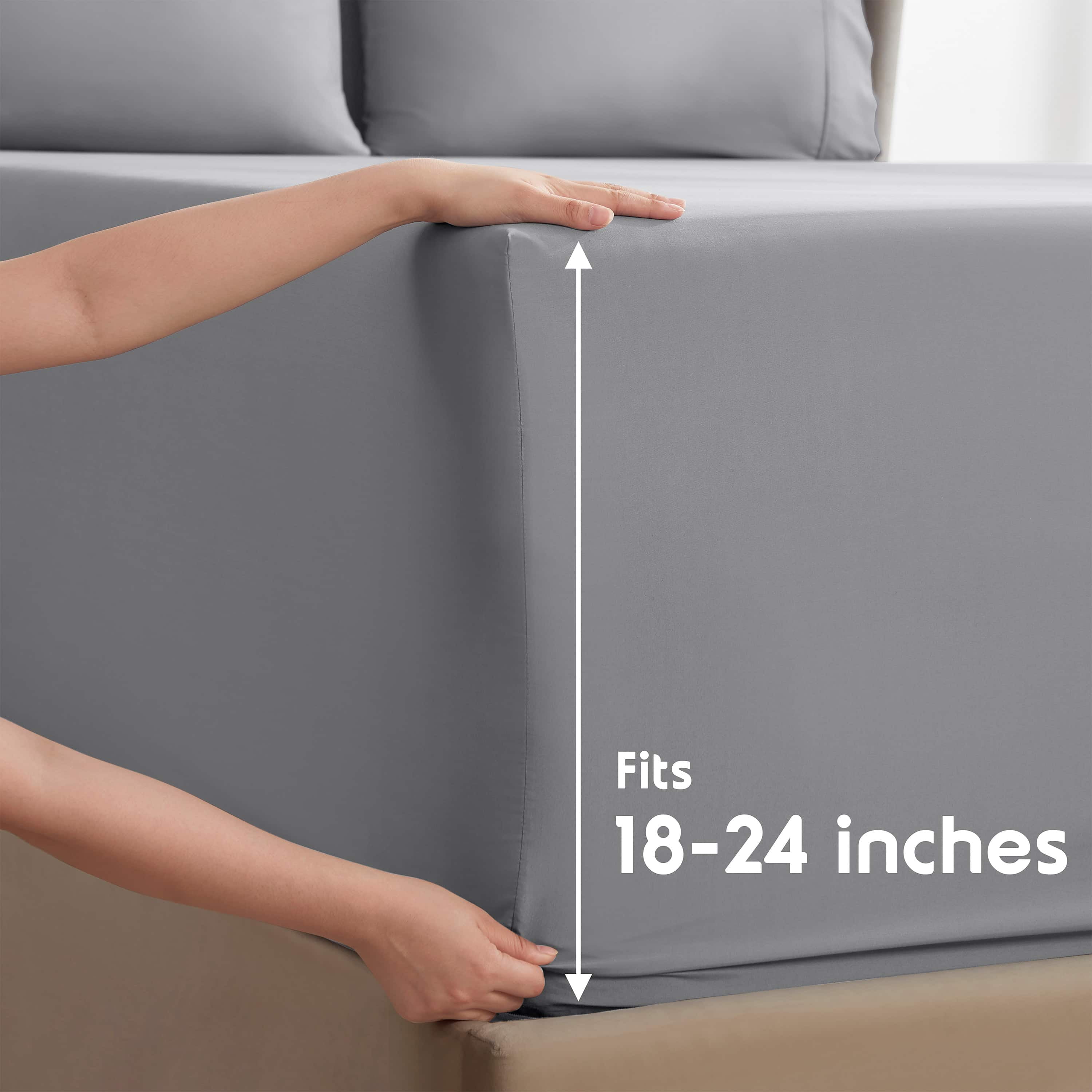 LammaLoe Extra Deep Pocket King Sheets Set, 4 Piece, Fits 18"-24" Mattress, Breathable & Extra Soft Bed Sheets, Gray