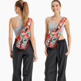 thumbnail image 2 of Floral and Skull Pattern Sling Bag with Adjustable Strap, Multiple Compartments, Lightweight Durable Crossbody Backpack for Travel, Outdoor, Daily Use, 2 of 4