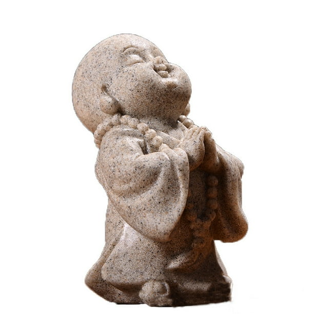 Miniescultura de arena blanca con forma de monje Maitreya