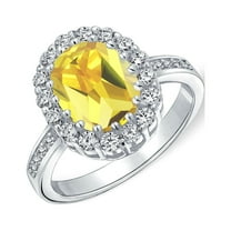 Bling Jewelry Womens Vintage Style 4CTW Canary Yellow CZ Oval Halo Engagement Ring Sterling Silver