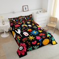thumbnail image 4 of Erosebridal Colorful Flower Floral Bedding Queen Comforter Set, Groovy Blossoms Leaves Down Comforter, Reversible 3 Pieces, 4 of 8