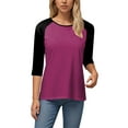 thumbnail image 5 of UngA Women Casual Outfits Women Tops Long Sleeve Shirts Fall Tunic Crew neck Fashion Pullover Color Block Dressy Casual Loose Slit Blouse Hot Pink,2XL, 5 of 6