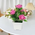 thumbnail image 4 of Planta artificial en maceta de color vibrante, bonsái de rosa artificial, resistente a la decoloración, realista, para decoración del hogar., 4 of 8