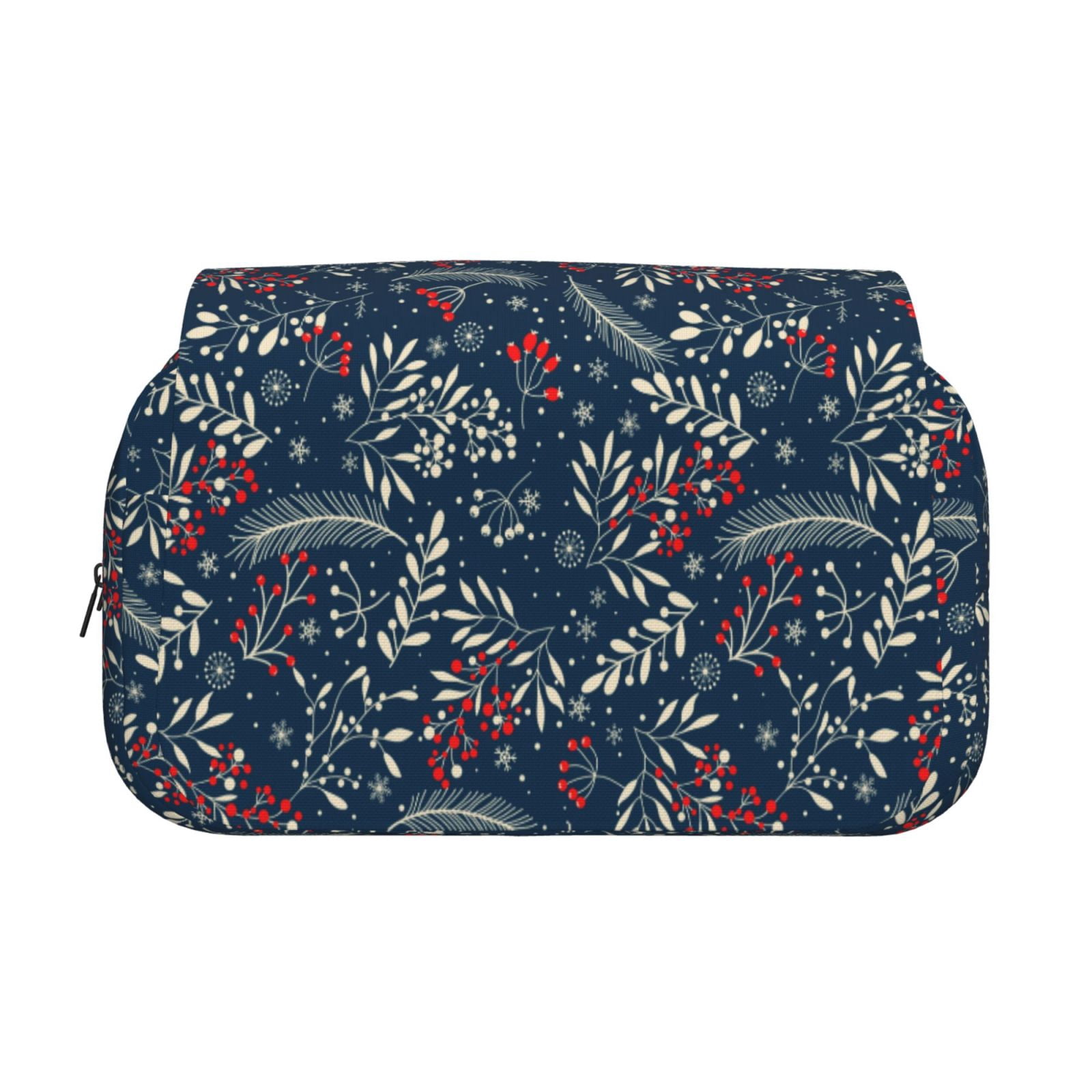 Rateoe Merry Christmas Winter Leaves Snowflakes Pattern Double Clamshell Pen Case, Storage Organizer with Two Zipper Compartments– Holds Up to 50 Pencils & Pens