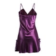 thumbnail image 2 of Vestido de pijama de pijama con ribete de encaje satinado sexy para mujer Púrpura encaje L, 2 of 6