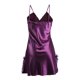 thumbnail image 2 of Vestido de pijama de pijama con ribete de encaje satinado sexy para mujer Púrpura encaje L, 2 of 6
