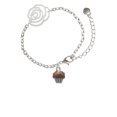 thumbnail image 2 of Delight Jewelry Silvertone Small Chocolate Cupcake with Crystal Sprinkles Silver-tone Flower Link Chain Bracelet, 6.75"+2" Extender, 2 of 4