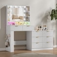 thumbnail image 3 of FANRAL 57" Fluted Vanity Dresser Combo with Lighted Mirror,RGB Adjustable Lighting & 8 Drawers,Mid-Century Modern Dressing Table with Built-in Charging Station for Bedroom,White Vanity, 3 of 8