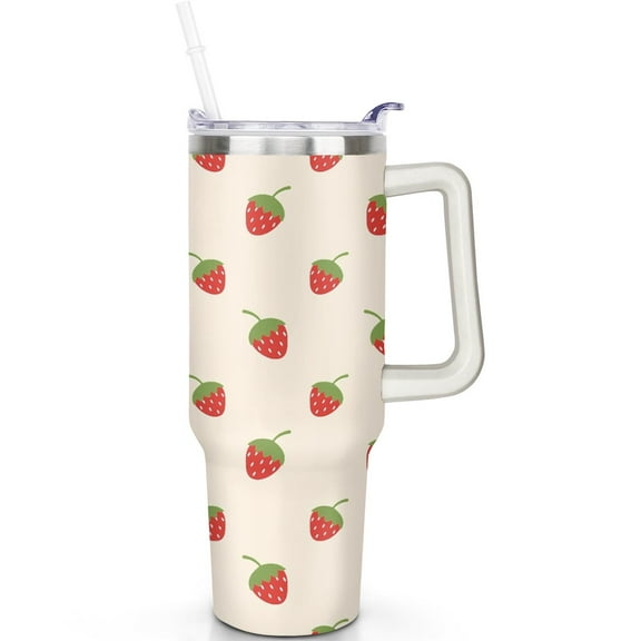 Strawberry 40oz Travel Tumbler Stainless Steel Vacuum Insulated Mug with Handle Flip Straw Lid Leak Proof Cup Gift for Him Her