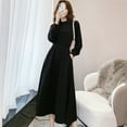 thumbnail image 4 of Laklulu Vestido midi de manga larga con cinturón para mujer, invierno, otoño, negro, XXL, 4 of 6