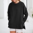 thumbnail image 4 of Fiaer,Women Loose Fit Sweatshirts with Side Zipper,Women's Crew Neck Plus Size Casual Long Sleeve Trendy Solid Pullover Black XL, 4 of 9
