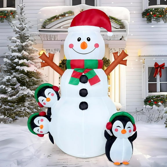 6 FT Christmas Snowman Inflatable Outdoor Decoration with Build in Multicolor LEDs, Snowman Penguin Blow Up Inflatables for Xmas Party, Shinny for Party Indoor, Outdoor, Garden Winter Decor