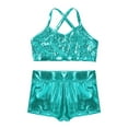 thumbnail image 3 of TSSOE Kids Girls 2-Piece Gymnastic Leotard Sequins Crop Top Booty Shorts Ballet Dance Tankini Sets Lake_Blue 6, 3 of 6