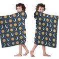 thumbnail image 4 of Dark Blue Sun Moon Star Pattern Hooded Bath Towel，50"x30" for Ages 3 To 12 Kids, Quick Dry Lightweight Soft Microfiber Hood Beach Towel Cover Up for Kids, 4 of 7