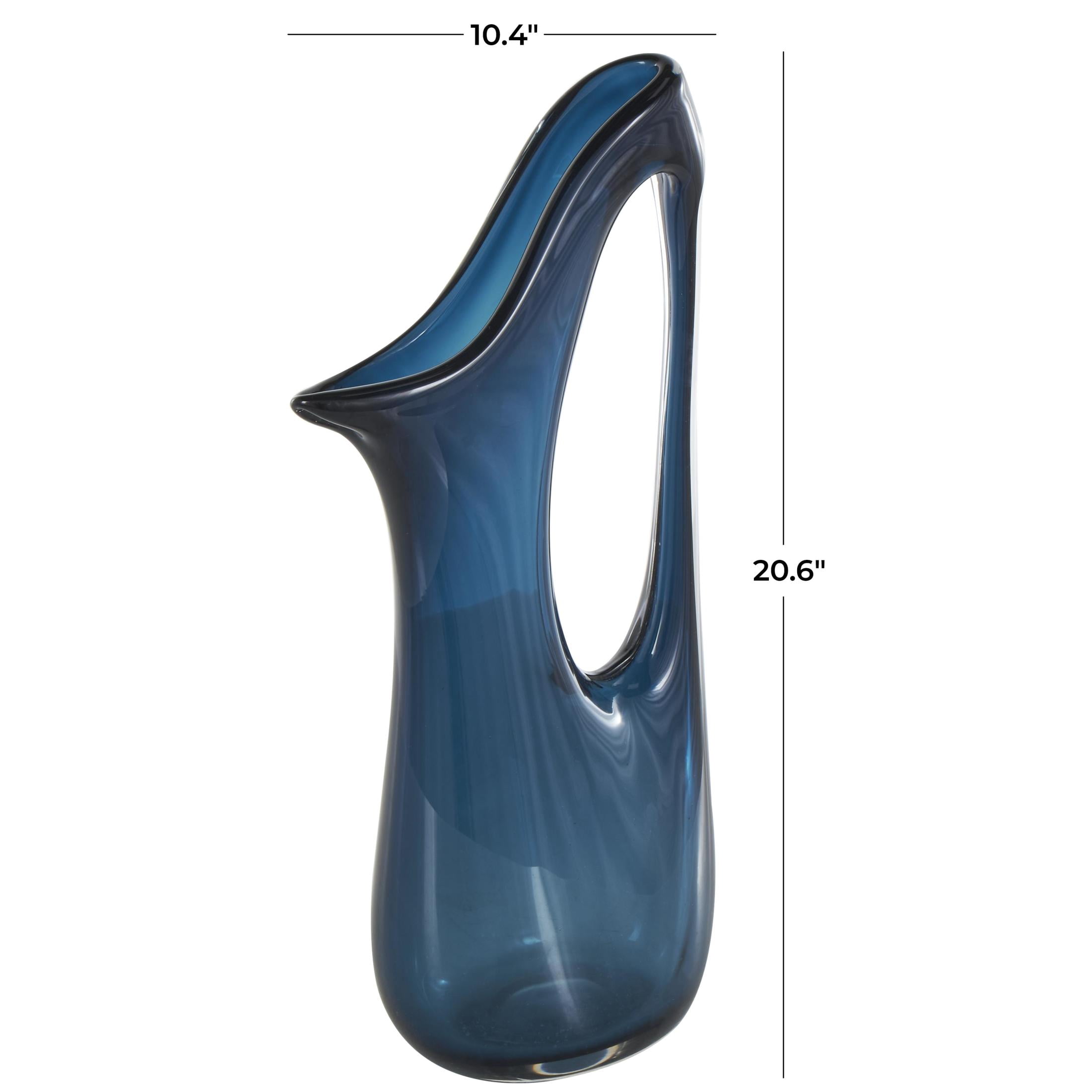 DecMode 21" Abstract Ombre Blue Glass Vase with Cutout Handle and Elongated Opening