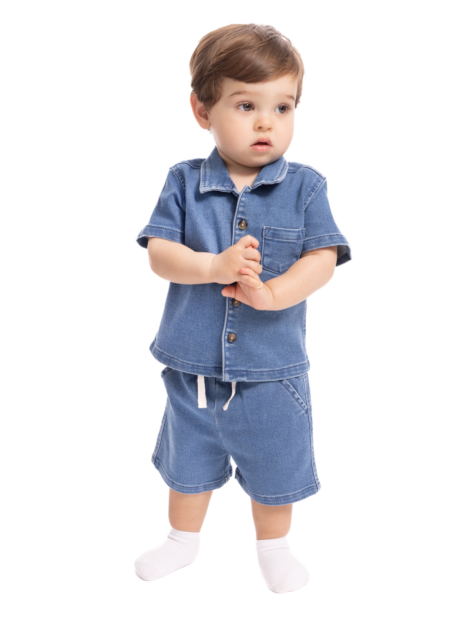 Wonder Nation Baby Boys Short Sleeve Collared Button Top and Matching Shorts Set, Sizes 0/2M-24M